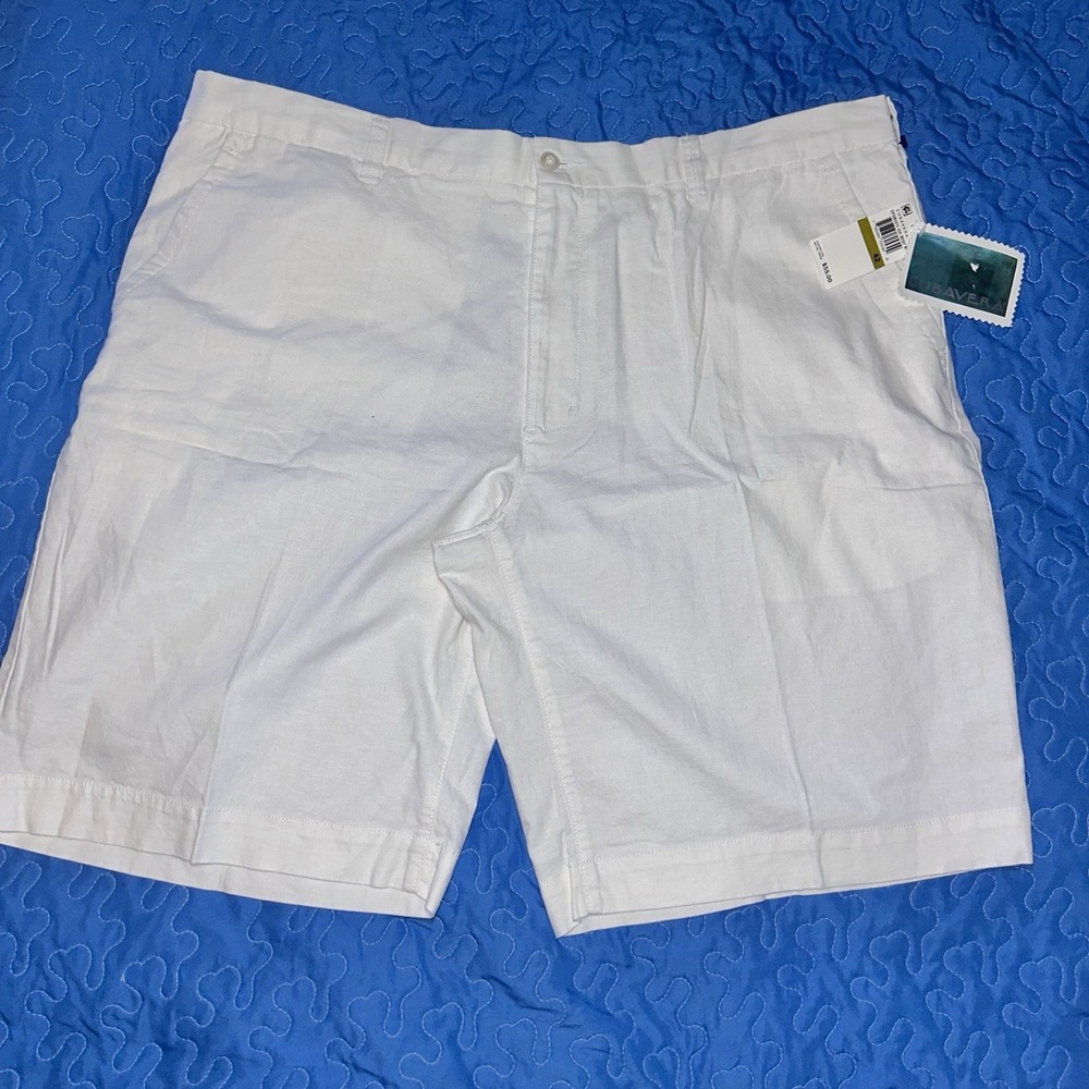 New CUBAVERA Apparel Mens shorts Size 42 Bright White Linen and Cotton